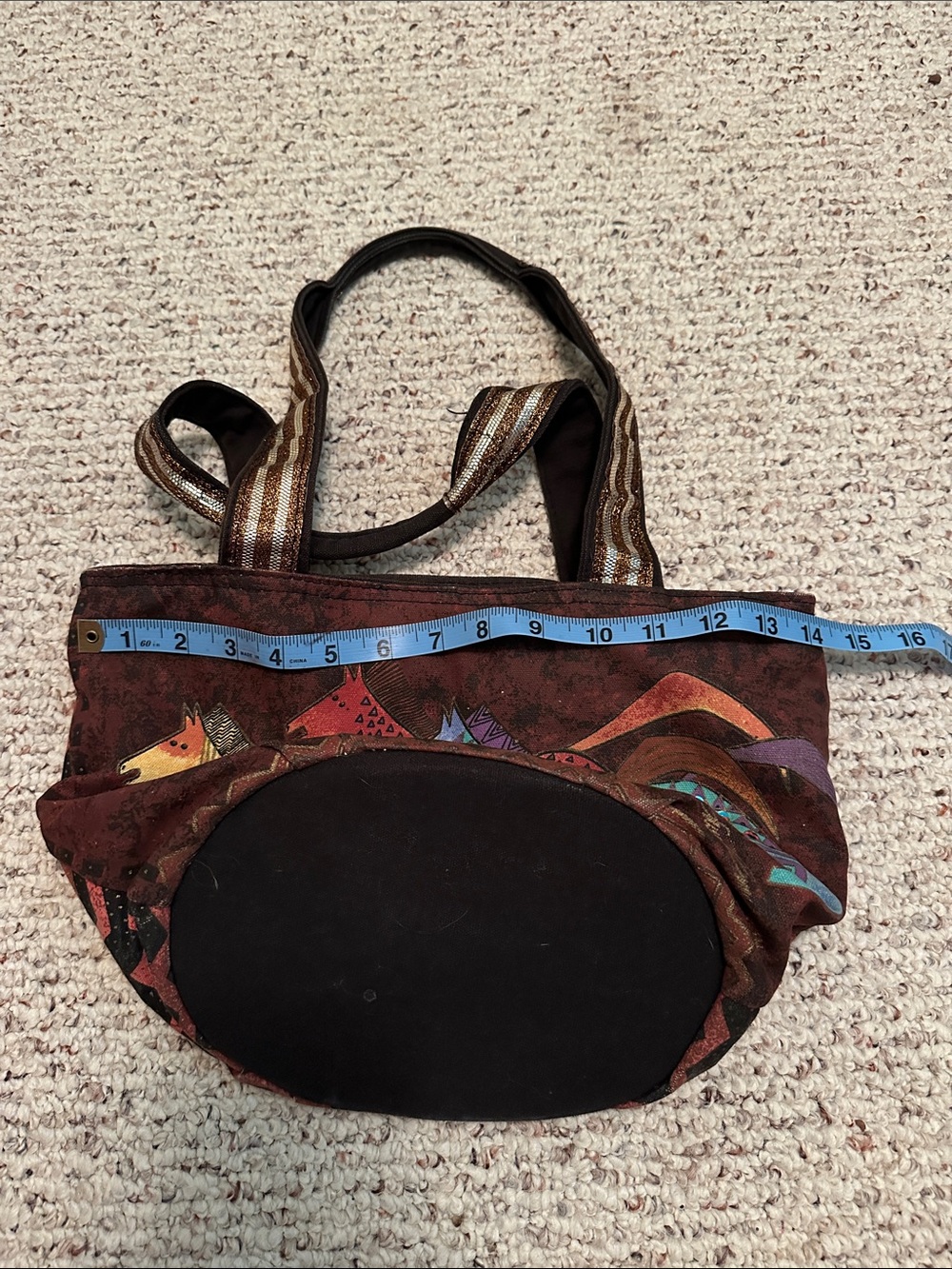 Laurel Burch Brown Tote with Colorful Horse Motif - Picture 5 of 6
